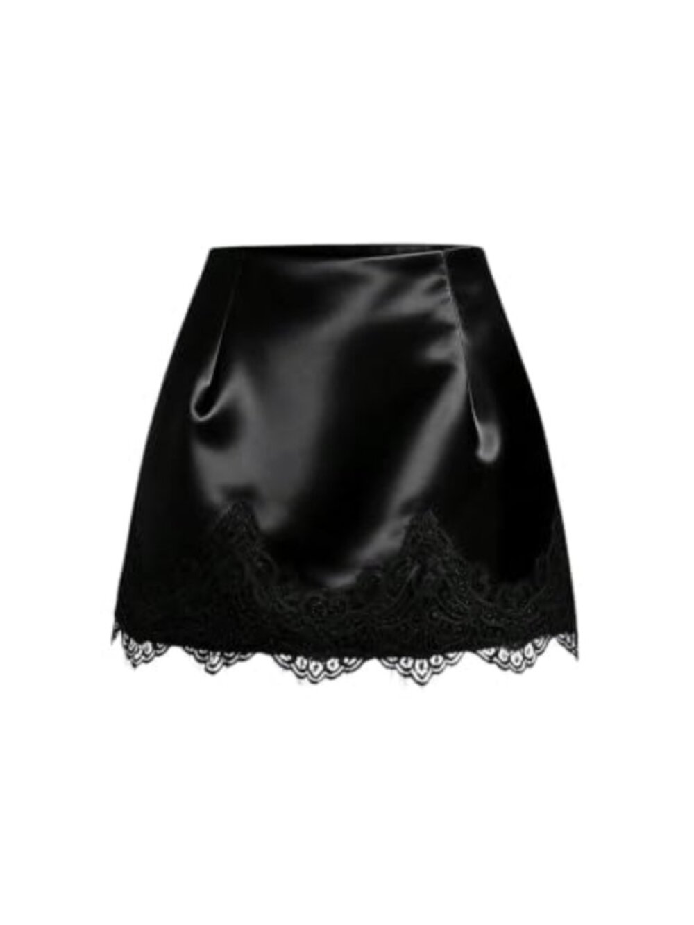 Plus Size Satin Lace Mini Skirt High Waisted A-Line Party